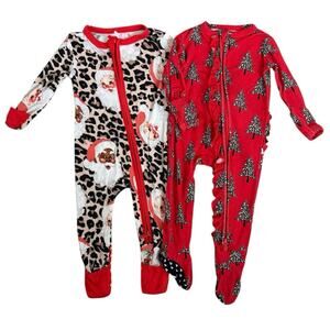 Posh Peanut Christmas Holiday Zippered Footie Pajamas 0-3 Months Set of (2)